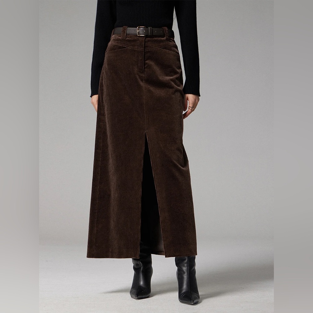 COMMENSE Pockets Corduroy Slit Maxi Skirt - size XSmall